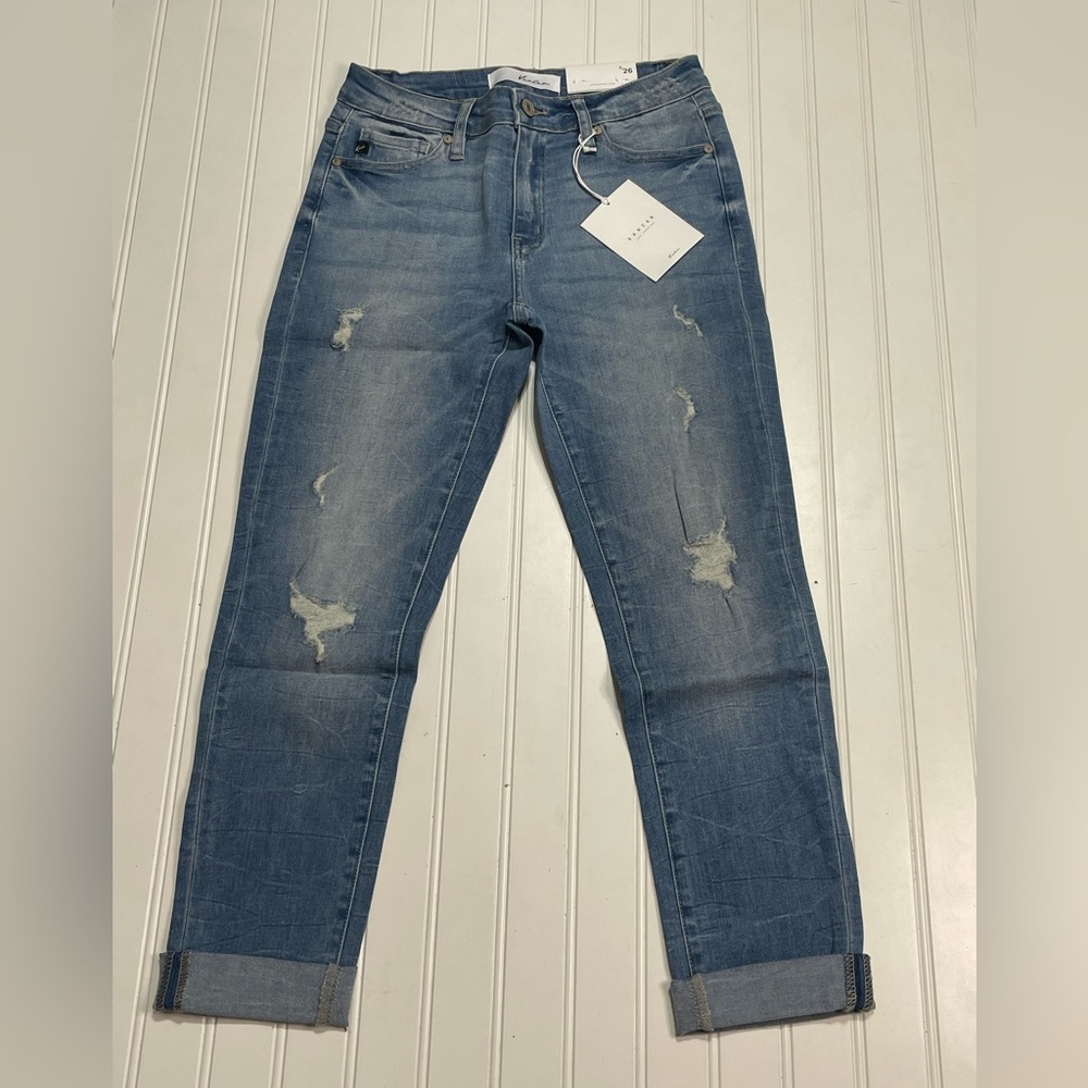 NWT Kancan Mid-Rise Distressed Cropped Skinny Capri - Picture 8 of 13